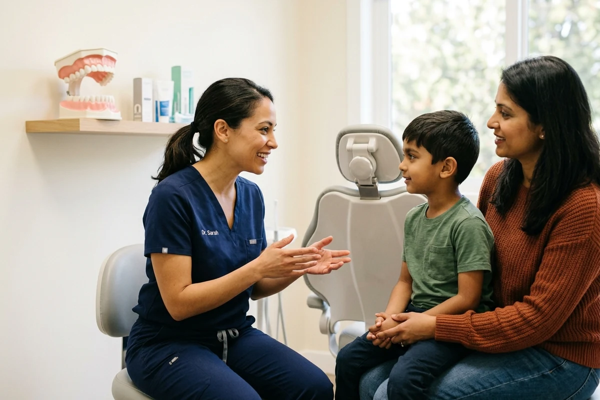Parent and dentist discussing children's preventive dental options